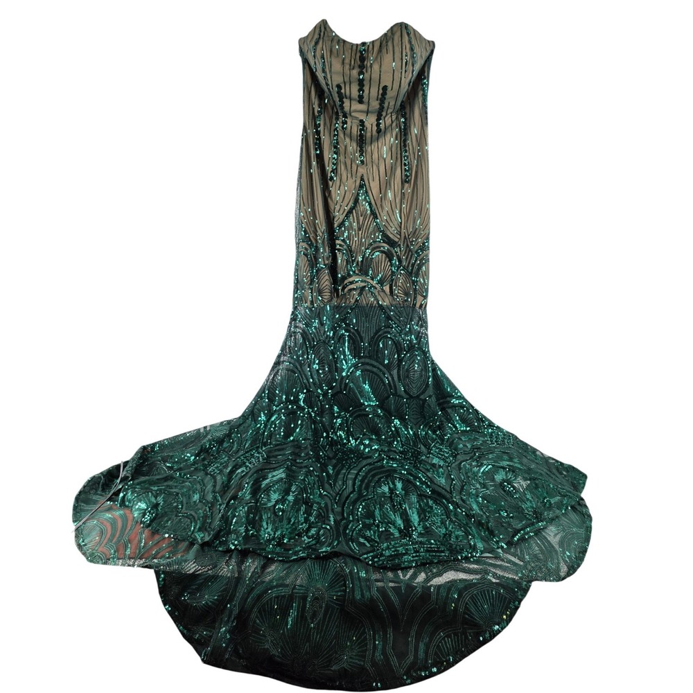 L'Atiste Emerald Green Sequin Art Deco Mermaid Gown Formal Prom Dress StraplessL